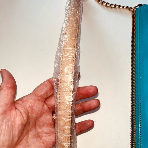 Kate Spade teal and ash purse. Stunning. EUC. Approx 11”x5.75” body. Strap 24.5” - Picture 14 of 16